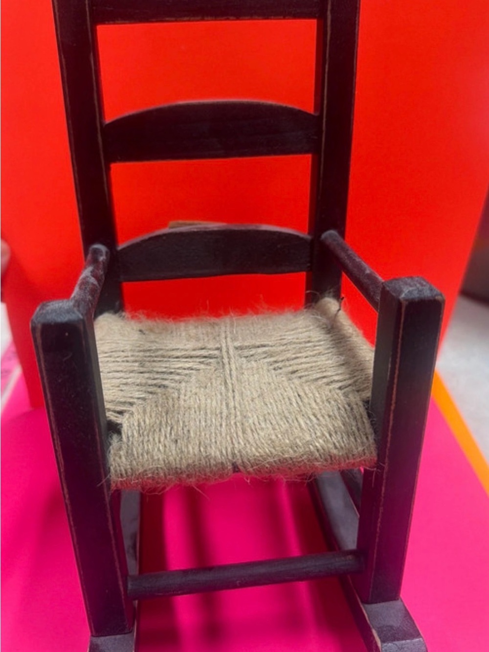 Mini Rustic Accent Chair with Natural Twine Seat promitive. Black wood